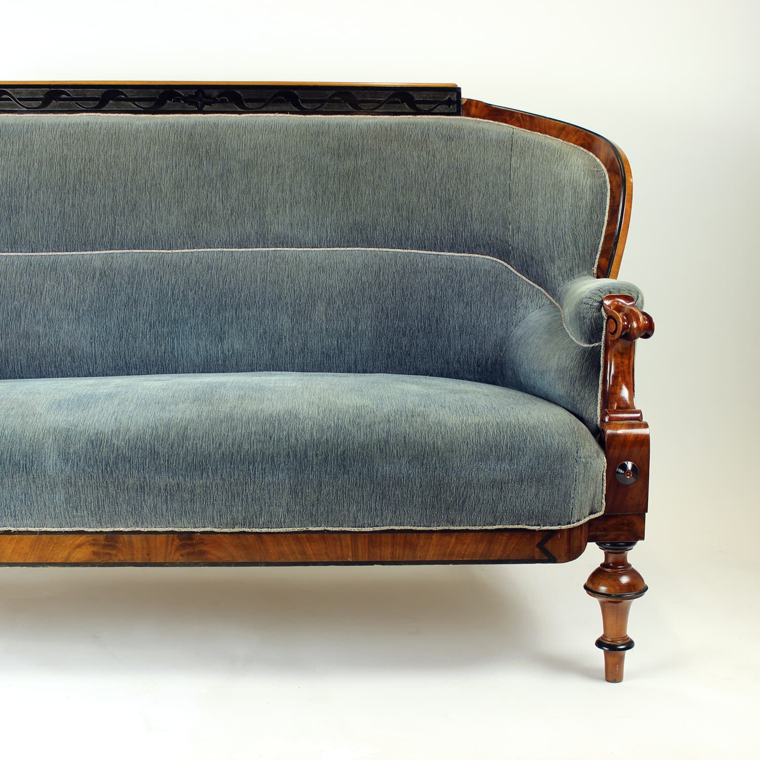 Sofa Biedermeier, velvet niebiesko-szary, orzech włoski, Austria, XIX w. - 394404