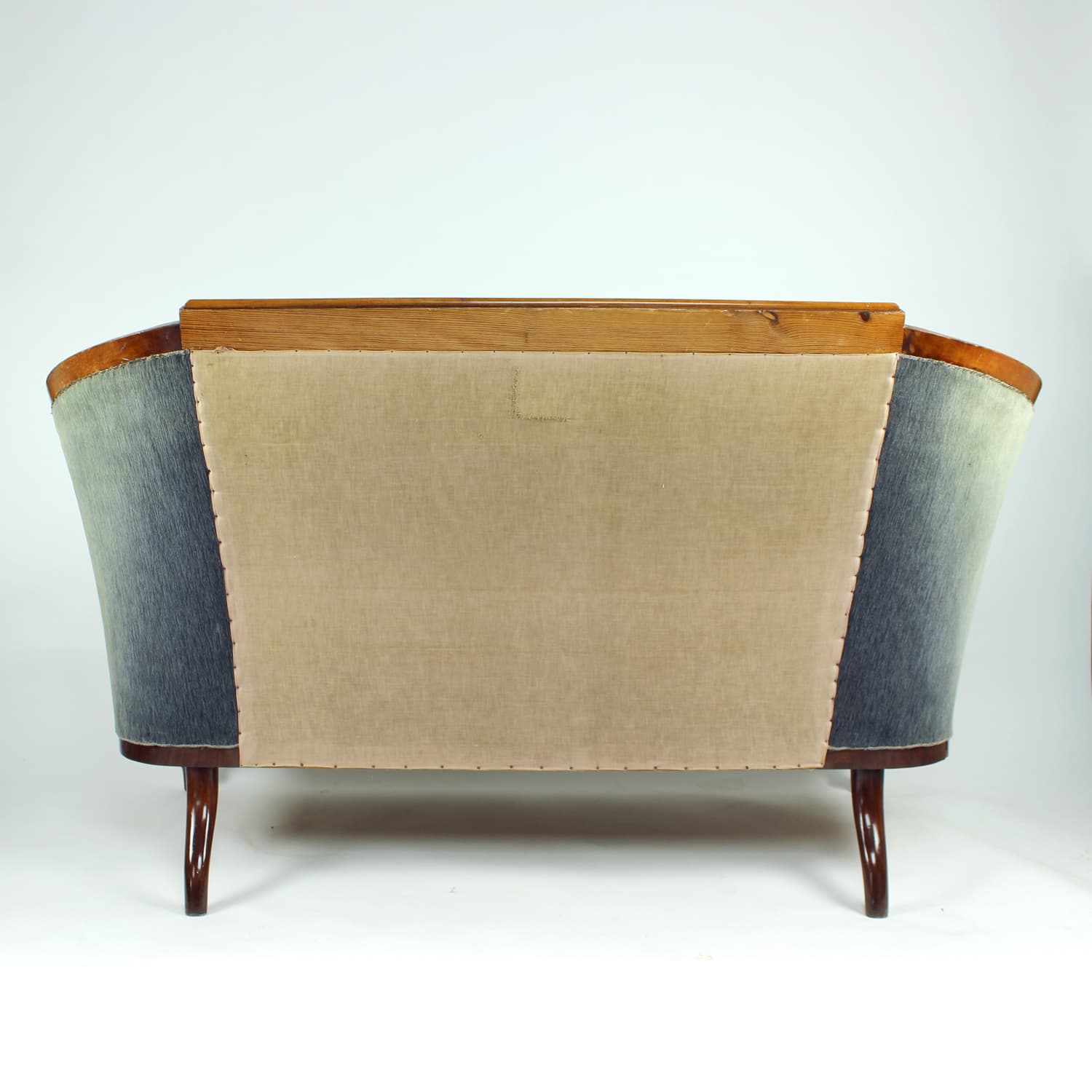 Sofa Biedermeier, velvet niebiesko-szary, orzech włoski, Austria, XIX w. - 394413