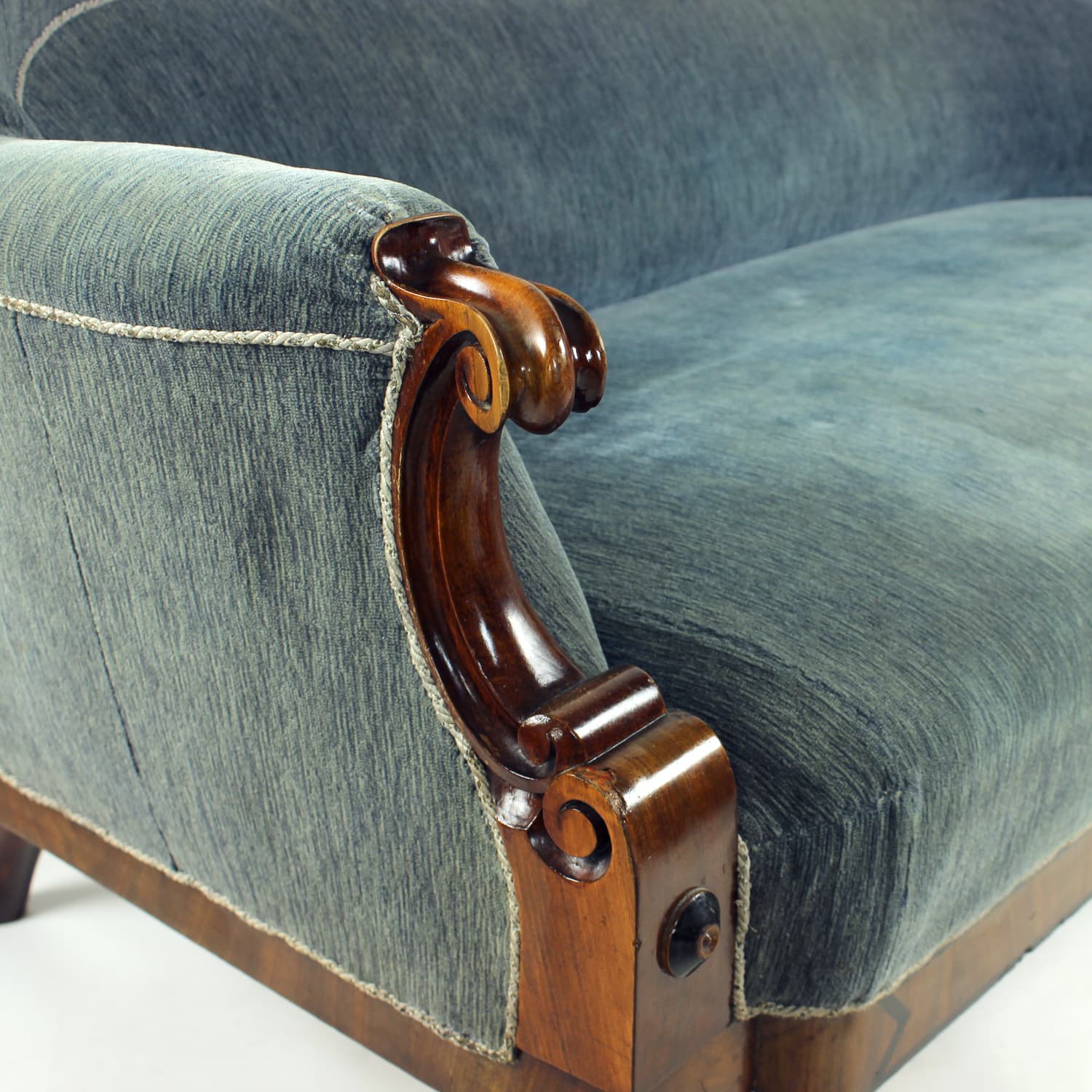 Sofa Biedermeier, velvet niebiesko-szary, orzech włoski, Austria, XIX w. - 394411