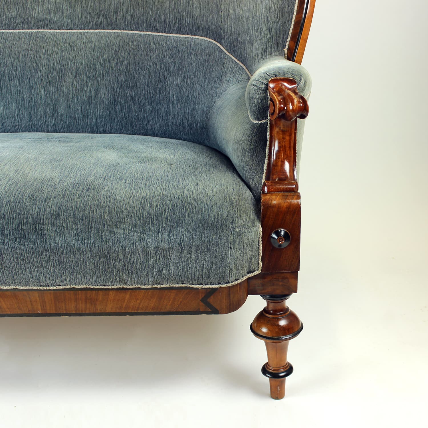 Sofa Biedermeier, velvet niebiesko-szary, orzech włoski, Austria, XIX w. - 394405