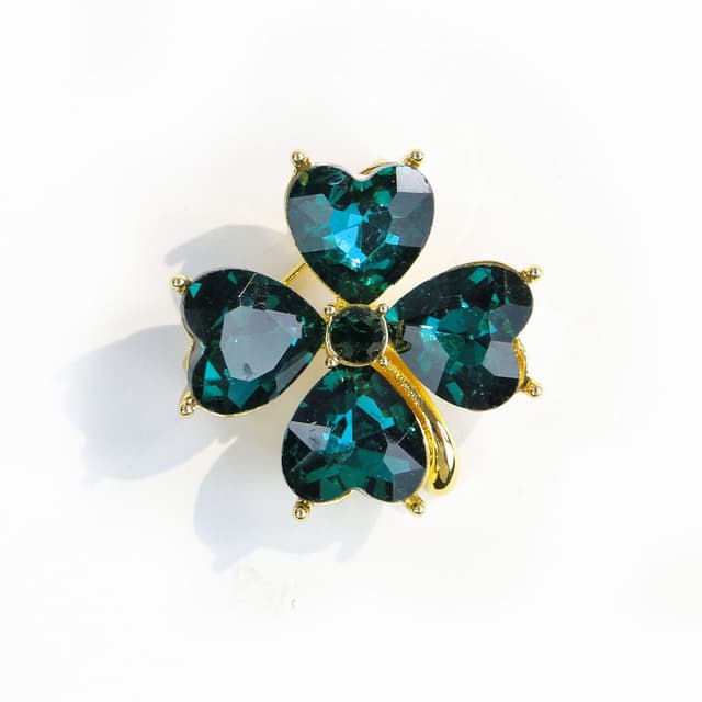Brooch clover, green, gold-plated metal glass, Jablonex, Czech Republic, 1990s - DIMENSION
