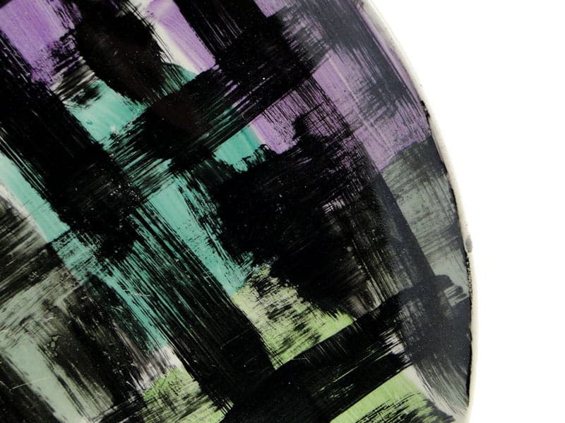 Decorative plate, black green purple, porcelainite, Pruszków, 1960s. - 394431