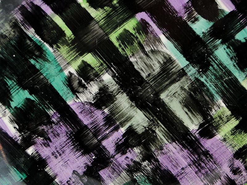 Decorative plate, black green purple, porcelainite, Pruszków, 1960s. - 394430