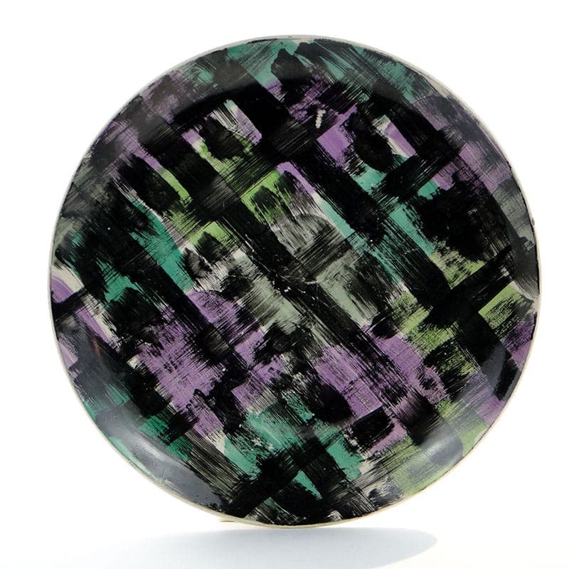 Decorative plate, black green purple, porcelainite, Pruszków, 1960s. - 394429