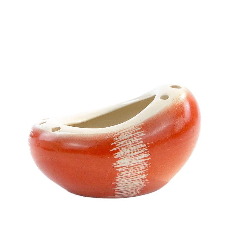 Vase Bulwa, orange red white porcelain, by D. Duszniak, 1950s