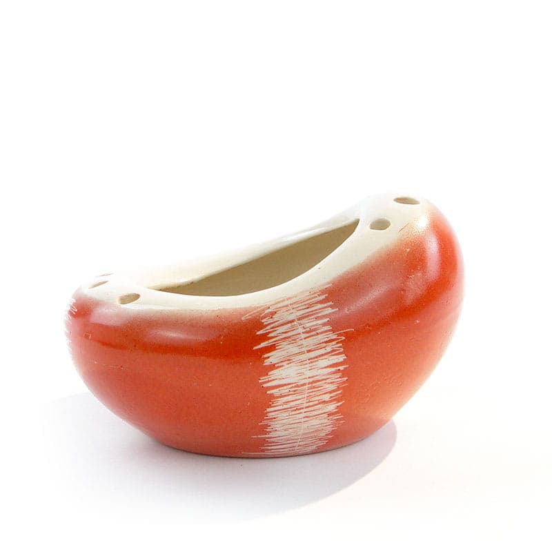 Vase Bulwa, orange red white porcelain, by D. Duszniak, 1950s - 394452