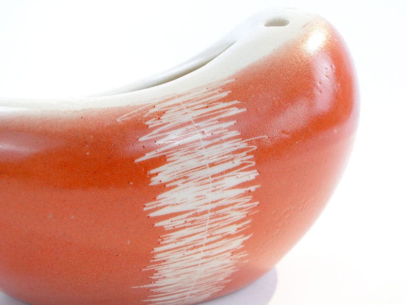 Vase Bulwa, orange red white porcelain, by D. Duszniak, 1950s - 394456