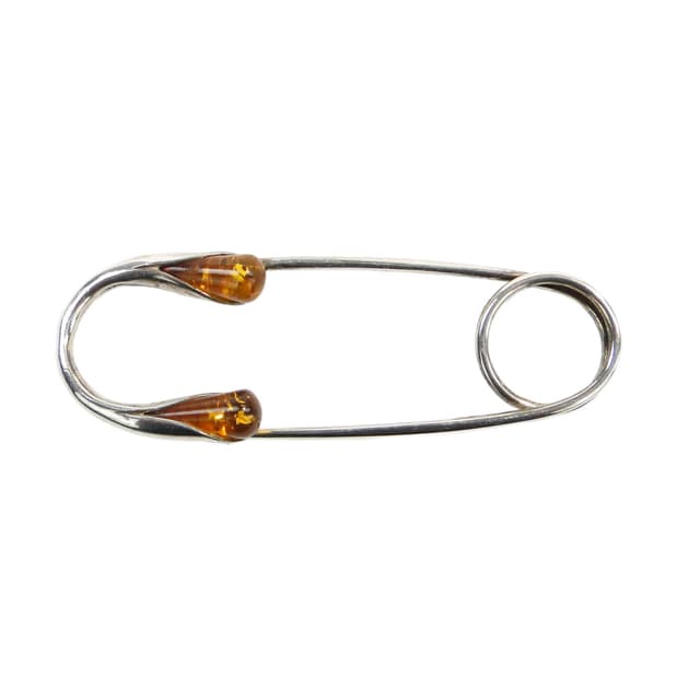 Safety pin, silver silver, yellow amber, Poland, 1970s. - DIMENSION