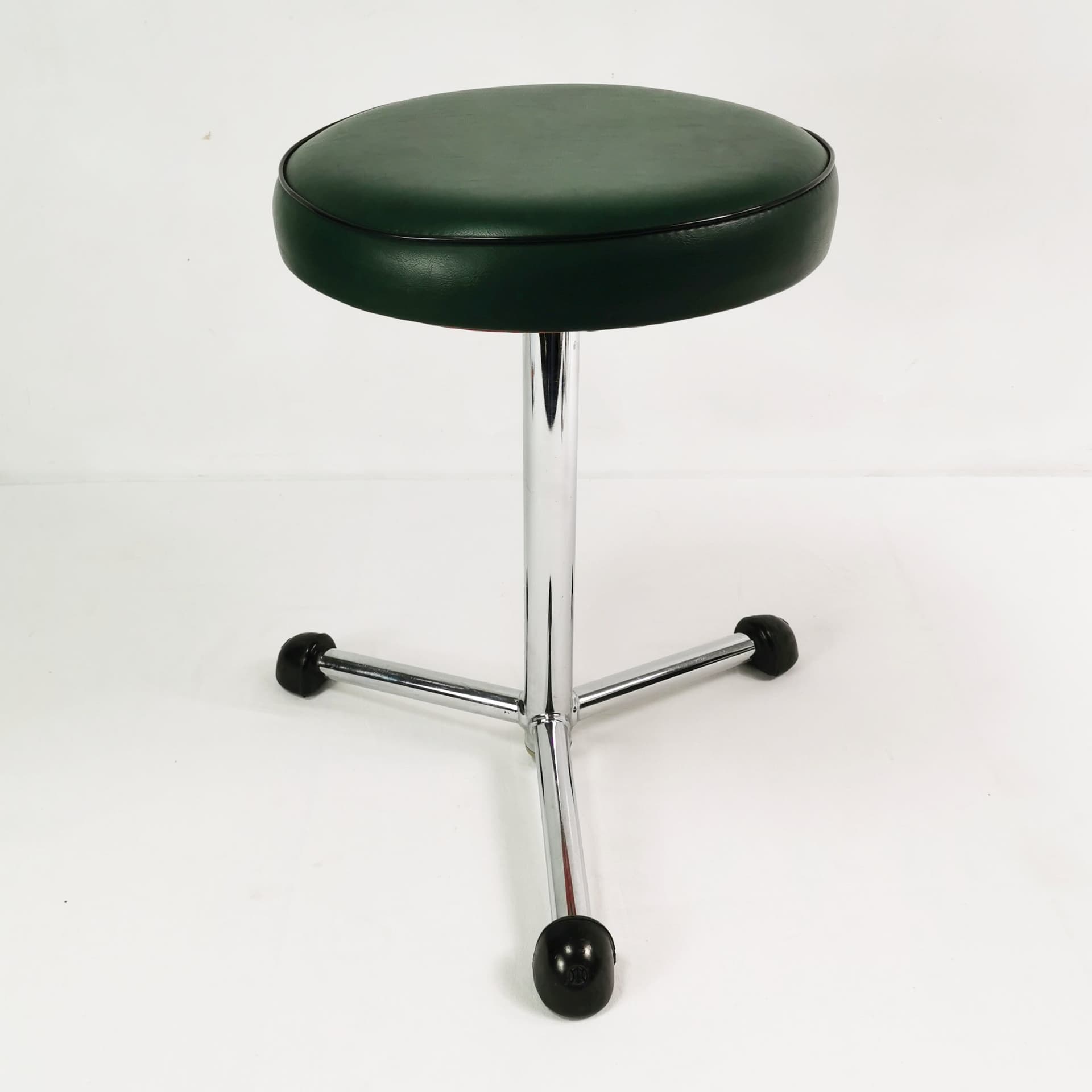 Taboret Bauhaus, skóra ekologiczna zielona, stal chromowana, Maquet, Niemcy, lata 50. - 394562