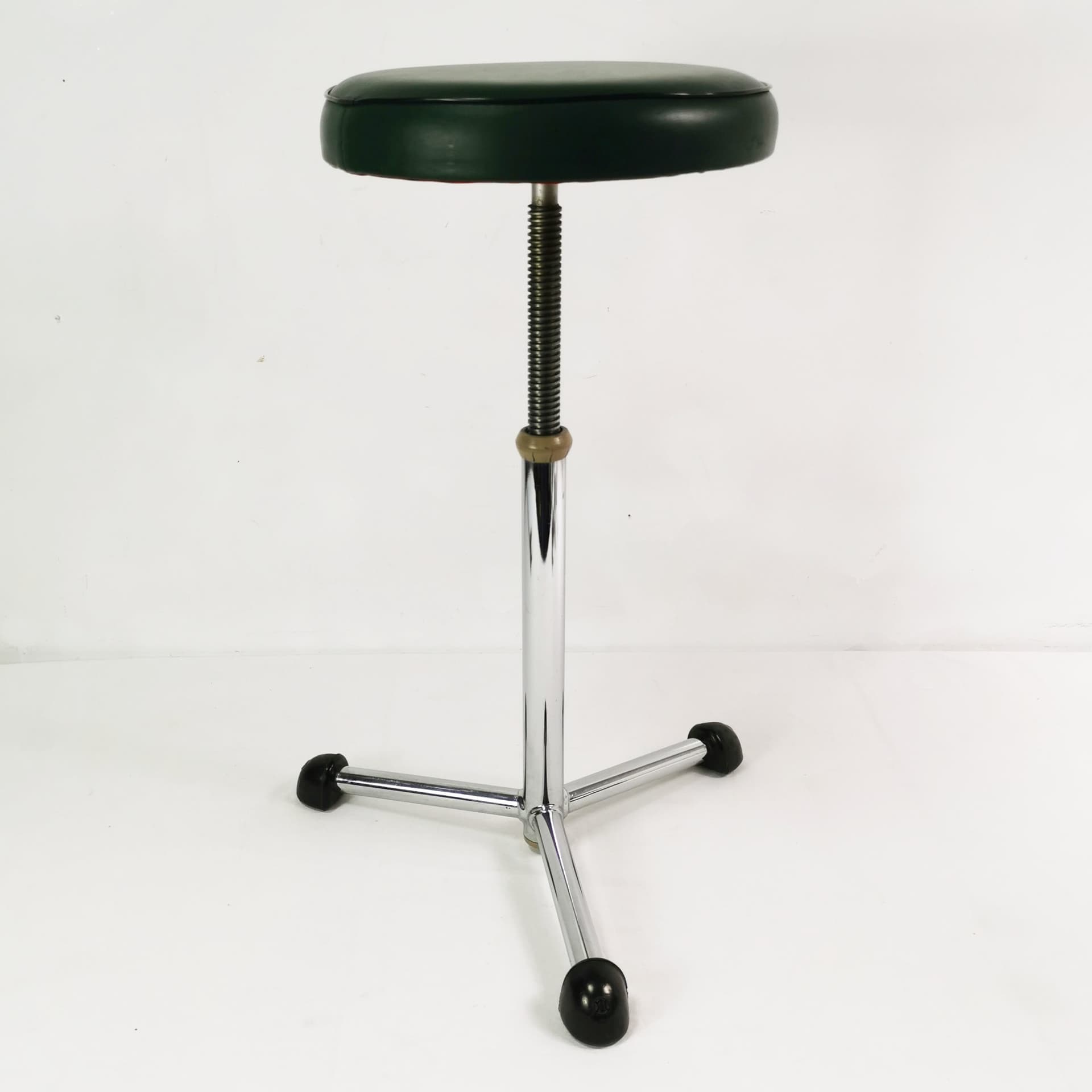 Taboret Bauhaus, skóra ekologiczna zielona, stal chromowana, Maquet, Niemcy, lata 50. - 394563