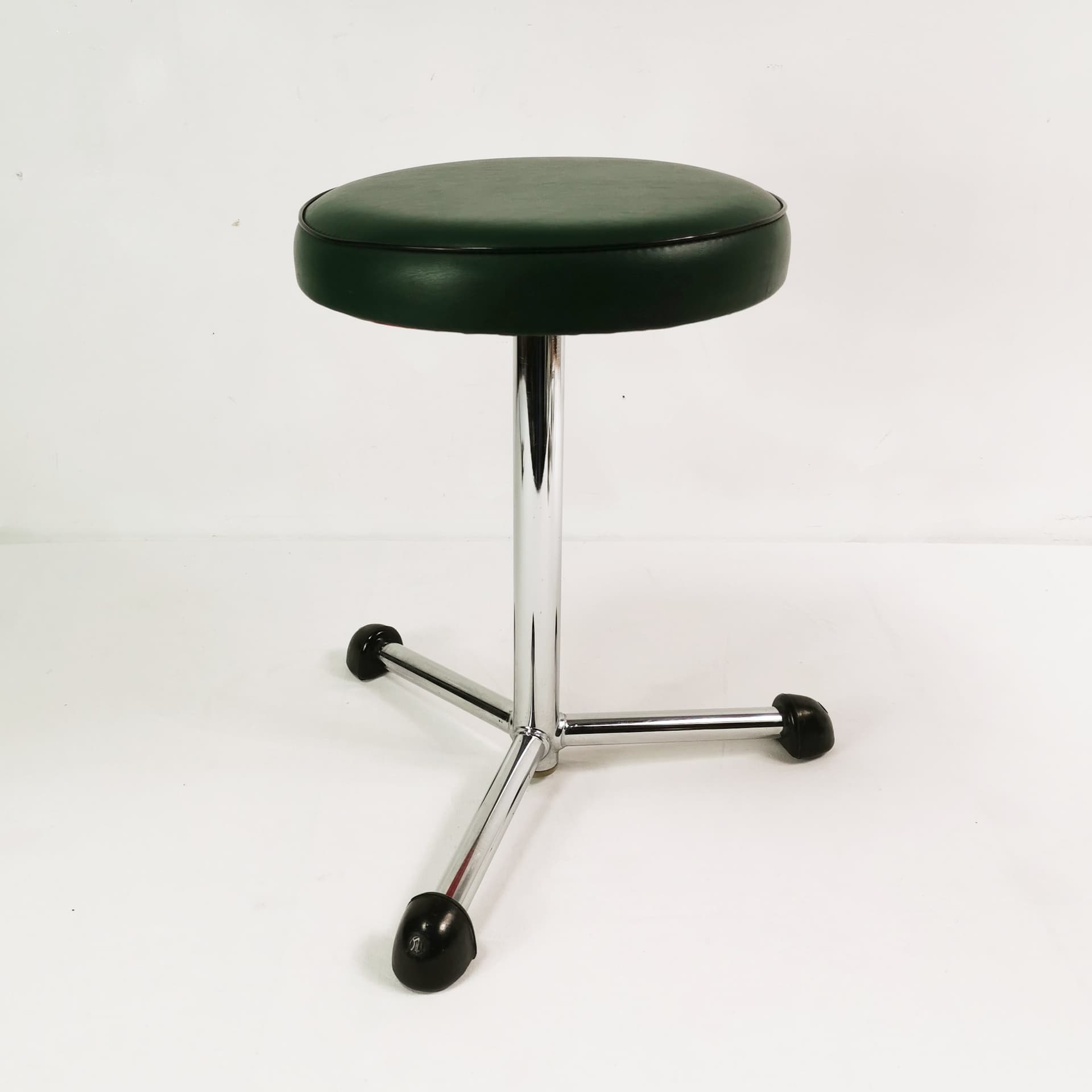 Taboret Bauhaus, skóra ekologiczna zielona, stal chromowana, Maquet, Niemcy, lata 50. - 394565