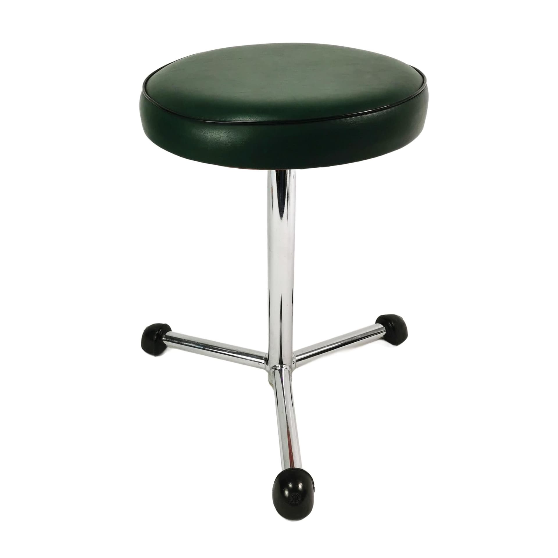 Taboret Bauhaus, skóra ekologiczna zielona, stal chromowana, Maquet, Niemcy, lata 50.