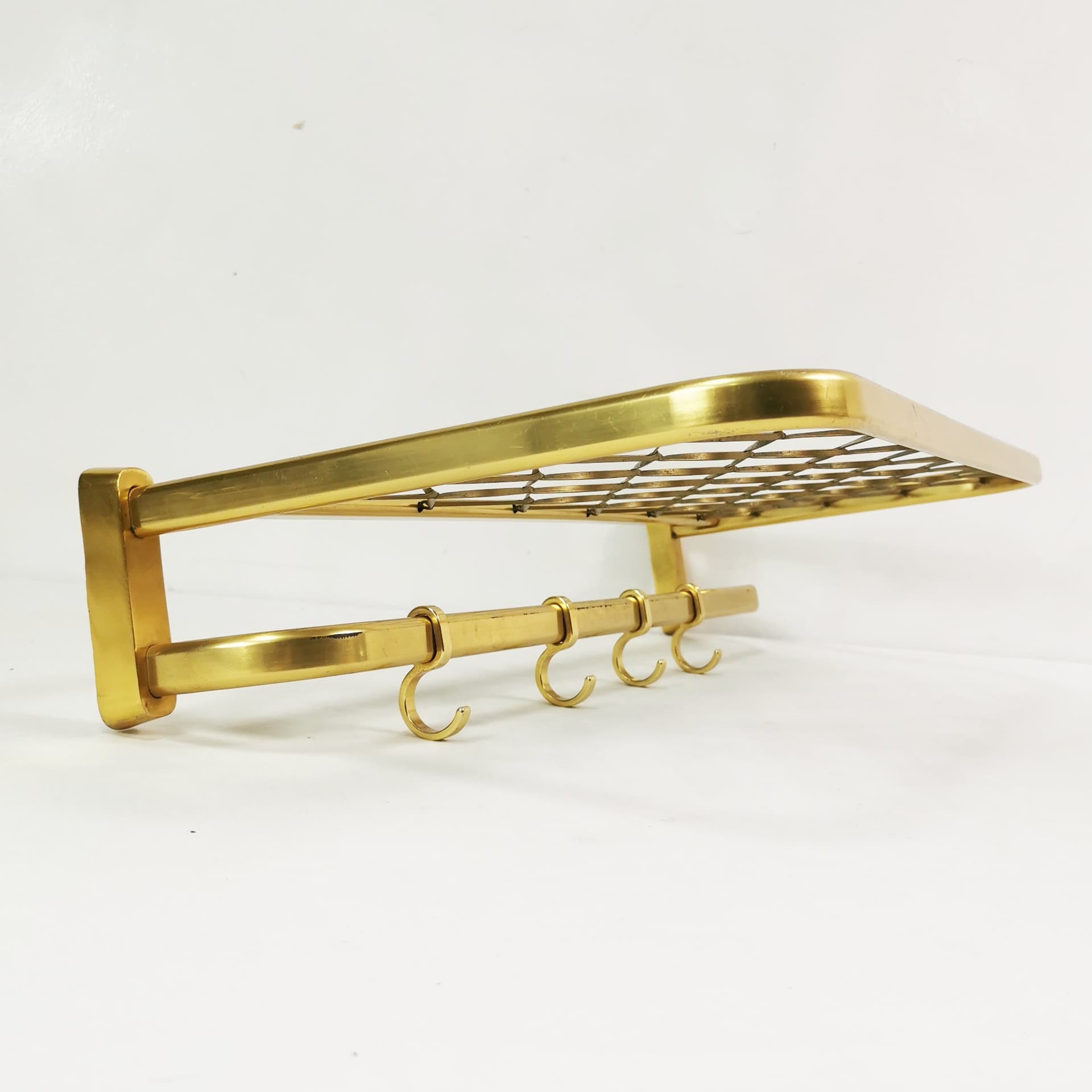 Wall-mounted coat rack Art Deco, gold aluminium, black plastic, Germany, 1960s. - 394571