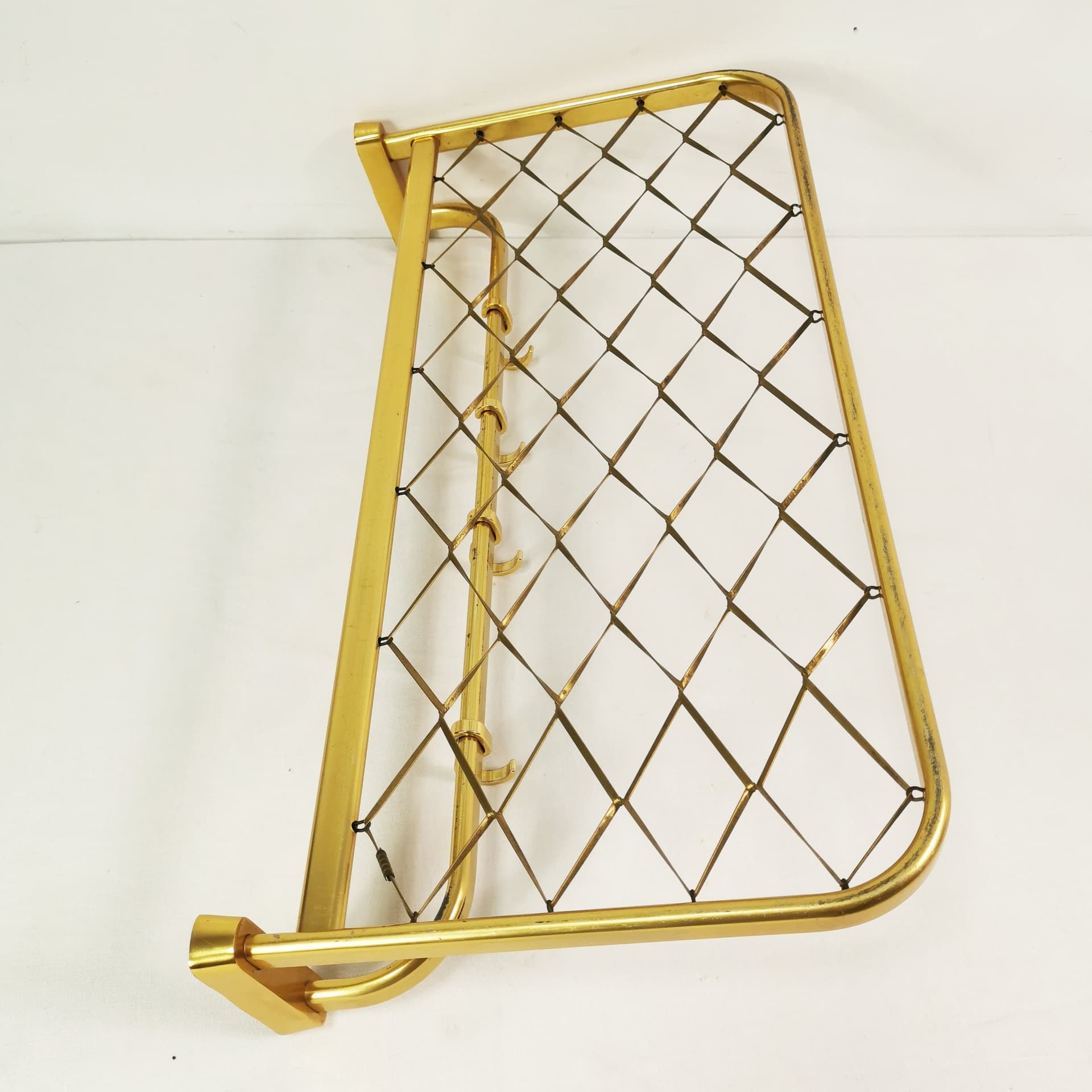 Wall-mounted coat rack Art Deco, gold aluminium, black plastic, Germany, 1960s. - 394583