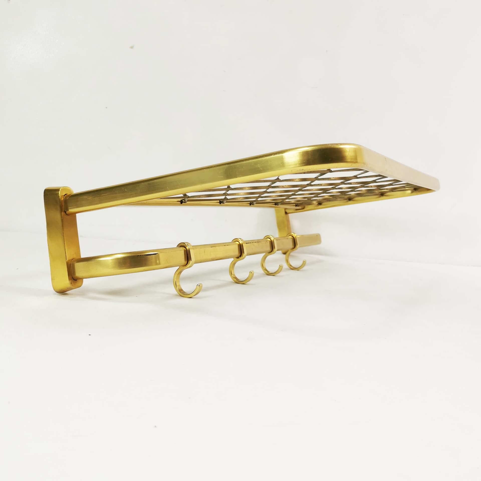 Wall-mounted coat rack Art Deco, gold aluminium, black plastic, Germany, 1960s. - 394575