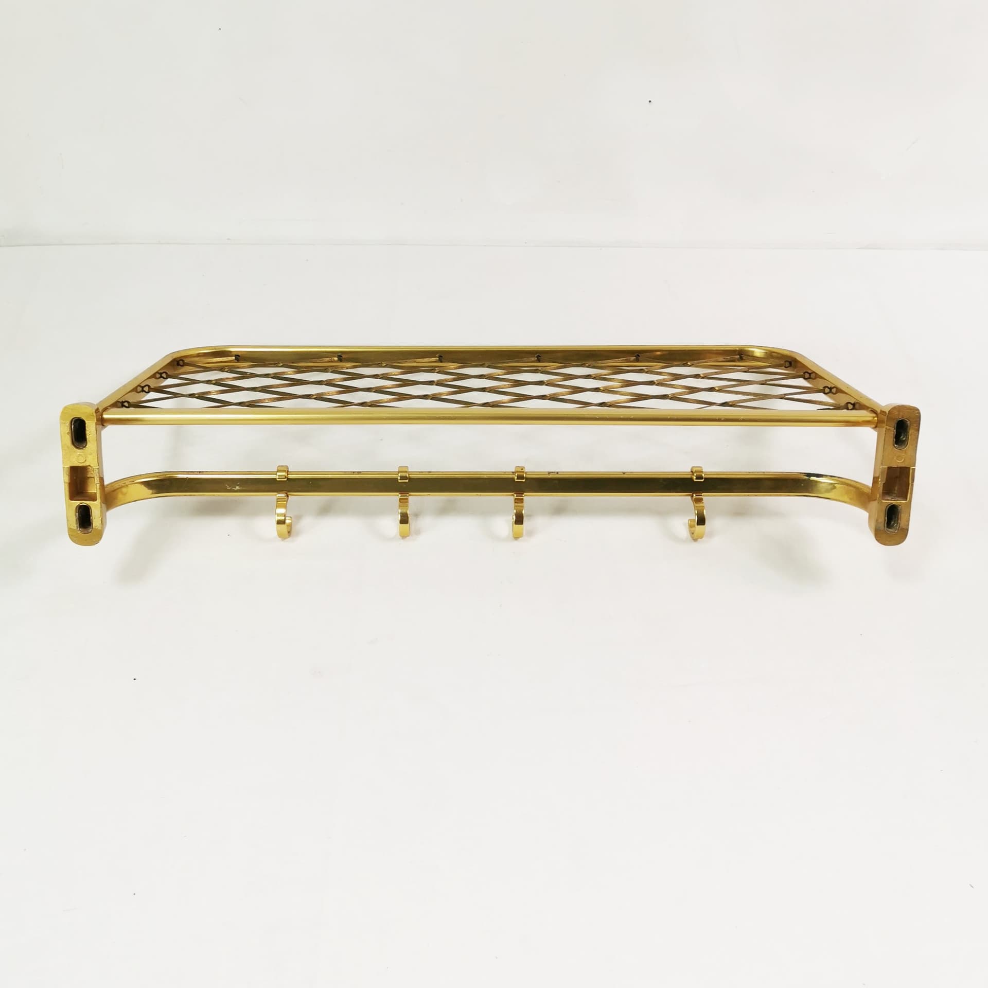Wall-mounted coat rack Art Deco, gold aluminium, black plastic, Germany, 1960s. - 394572