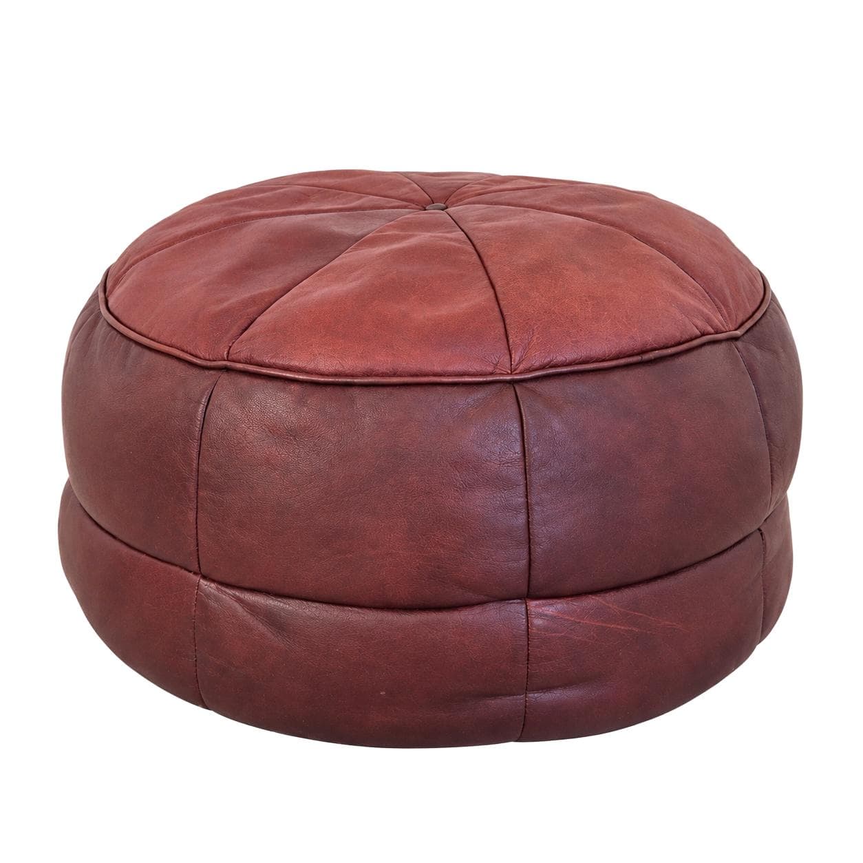Pouf, brown leather, United Kingdom, 1980s.