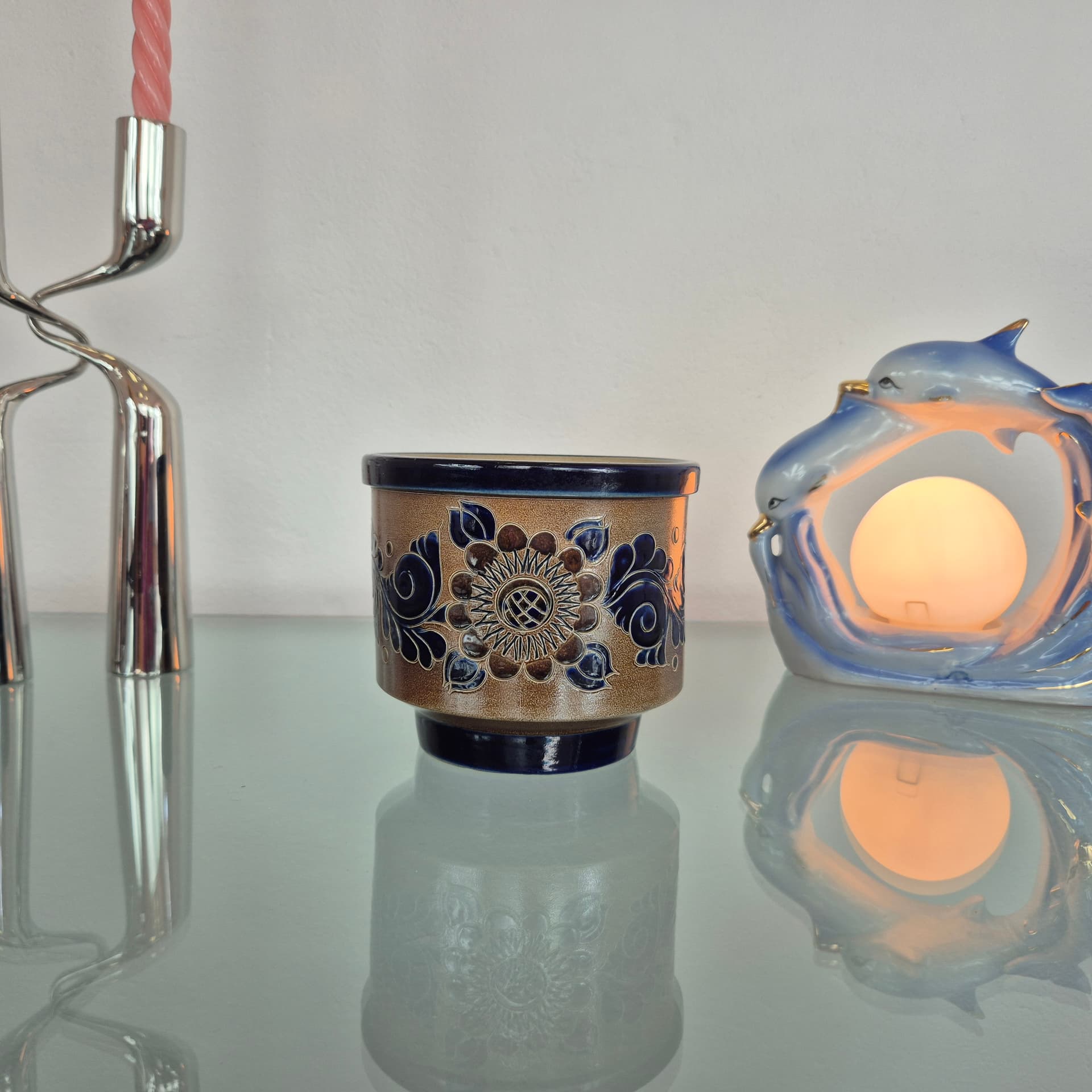 Planter, brown blue beige, ceramic, Germany, 1970s. - 394611