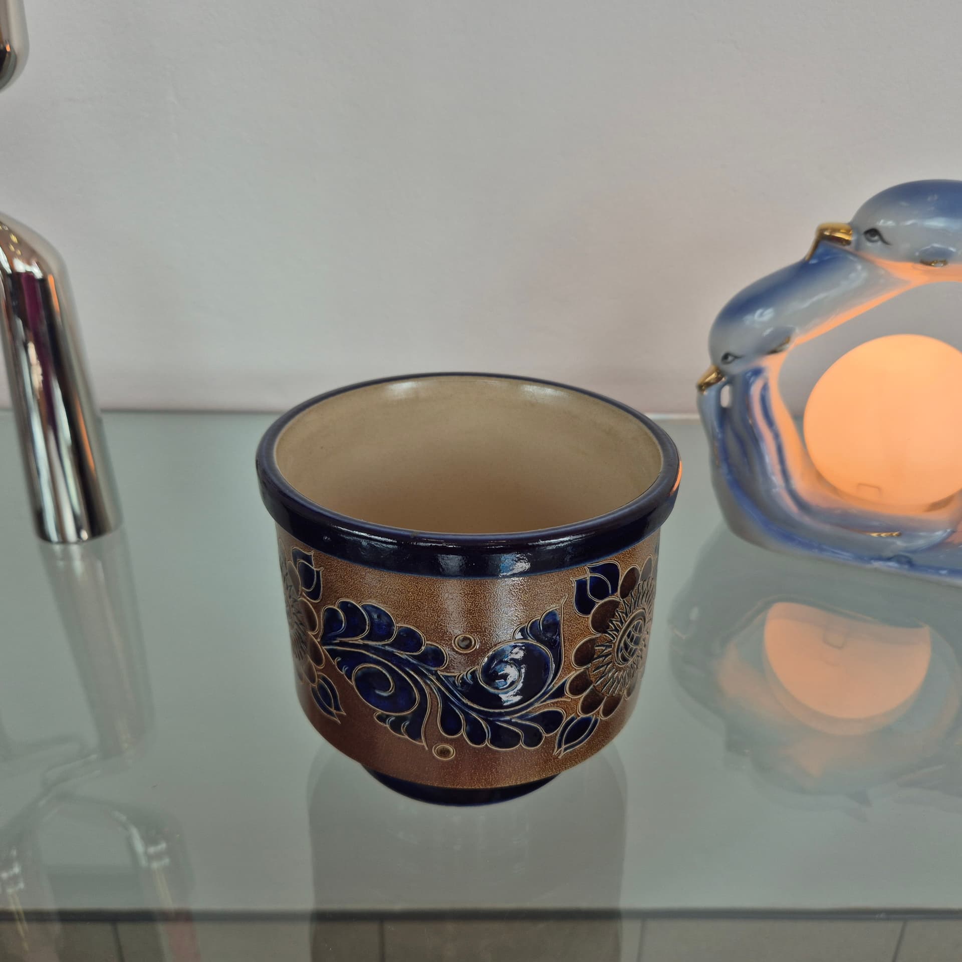 Planter, brown blue beige, ceramic, Germany, 1970s. - 394610