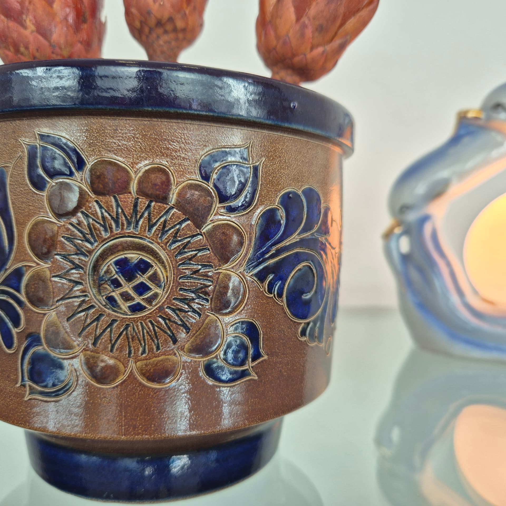 Planter, brown blue beige, ceramic, Germany, 1970s. - 394614