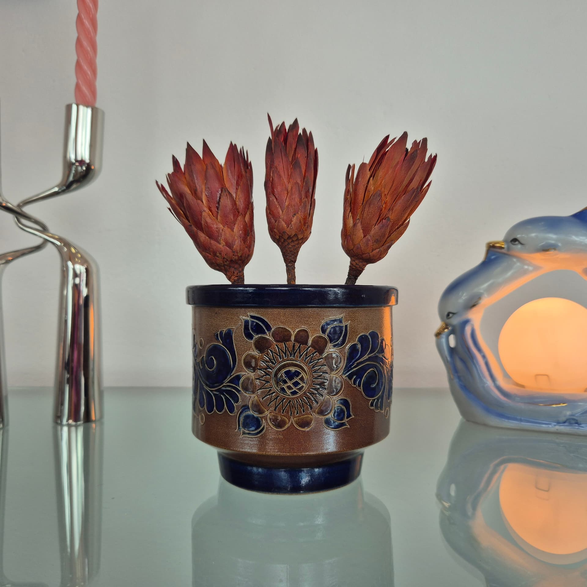 Planter, brown blue beige, ceramic, Germany, 1970s. - 394615