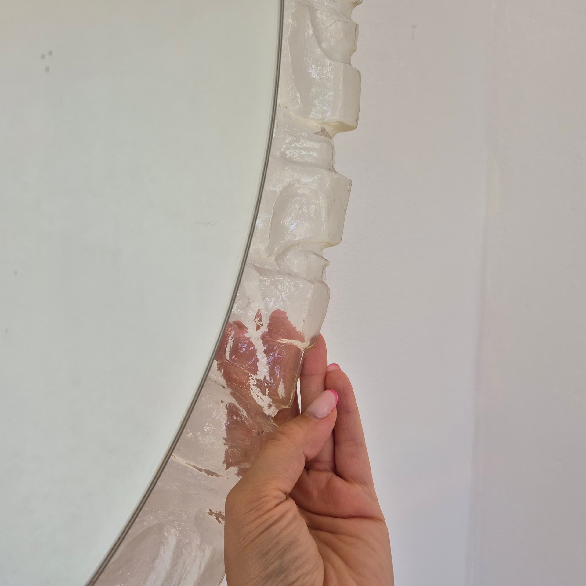 Wall mirror, Space Age, transparent beige acrylic, glass, by E. Hillebrand, Hillebrand, Germany, 1960s. - 394631