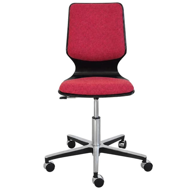 Swivel Chair Flototto, brown plywood, raspberry red fabric, Germany, 1970s. - DIMENSION