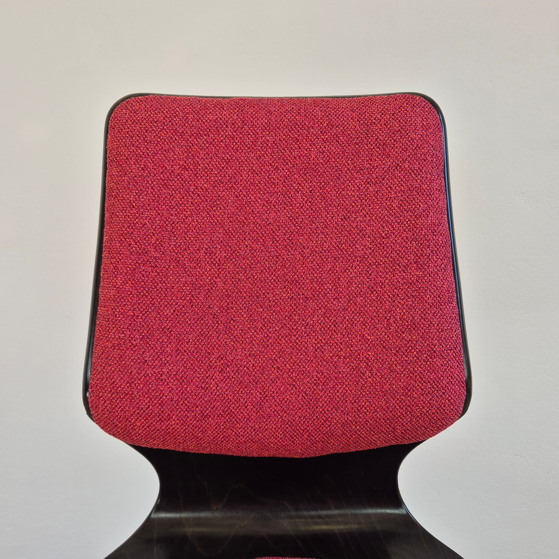 Swivel Chair Flototto, brown plywood, raspberry red fabric, Germany, 1970s. - 394654
