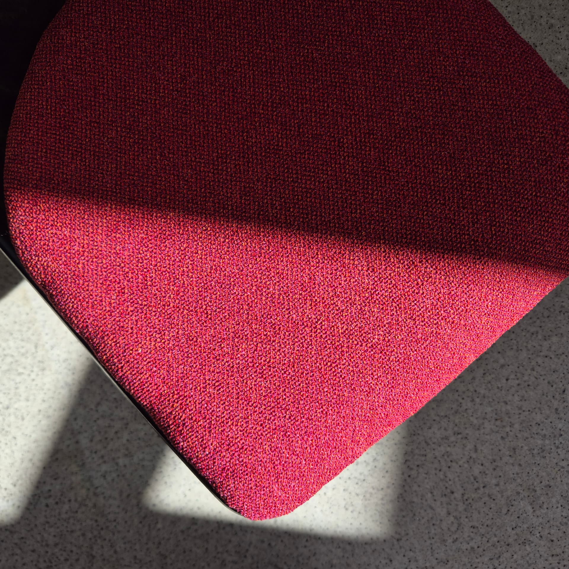 Swivel Chair Flototto, brown plywood, raspberry red fabric, Germany, 1970s. - 394656