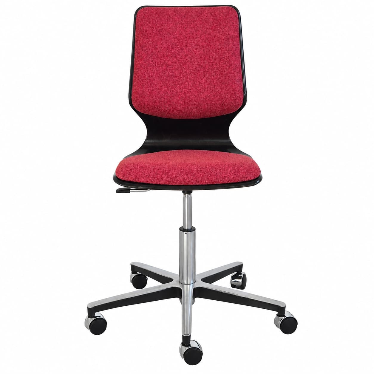 Swivel Chair Flototto, brown plywood, raspberry red fabric, Germany, 1970s. - 394644