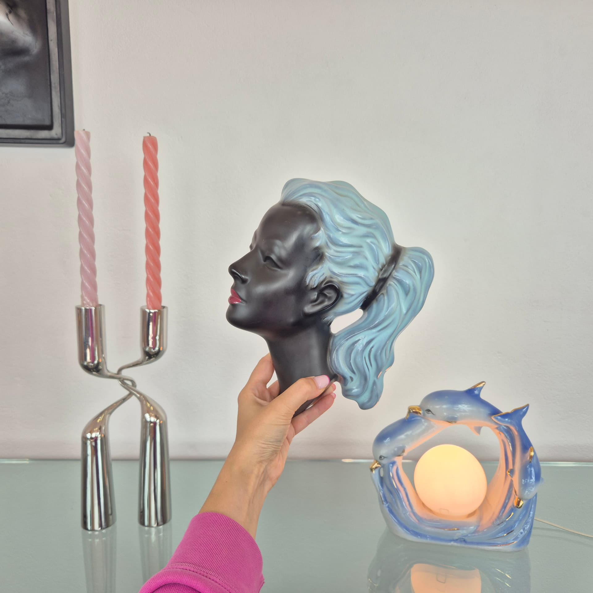 Wall decoration, black blue ceramic, by A. Strunz, for Cortendorf, Germany, 1960s. - 394659