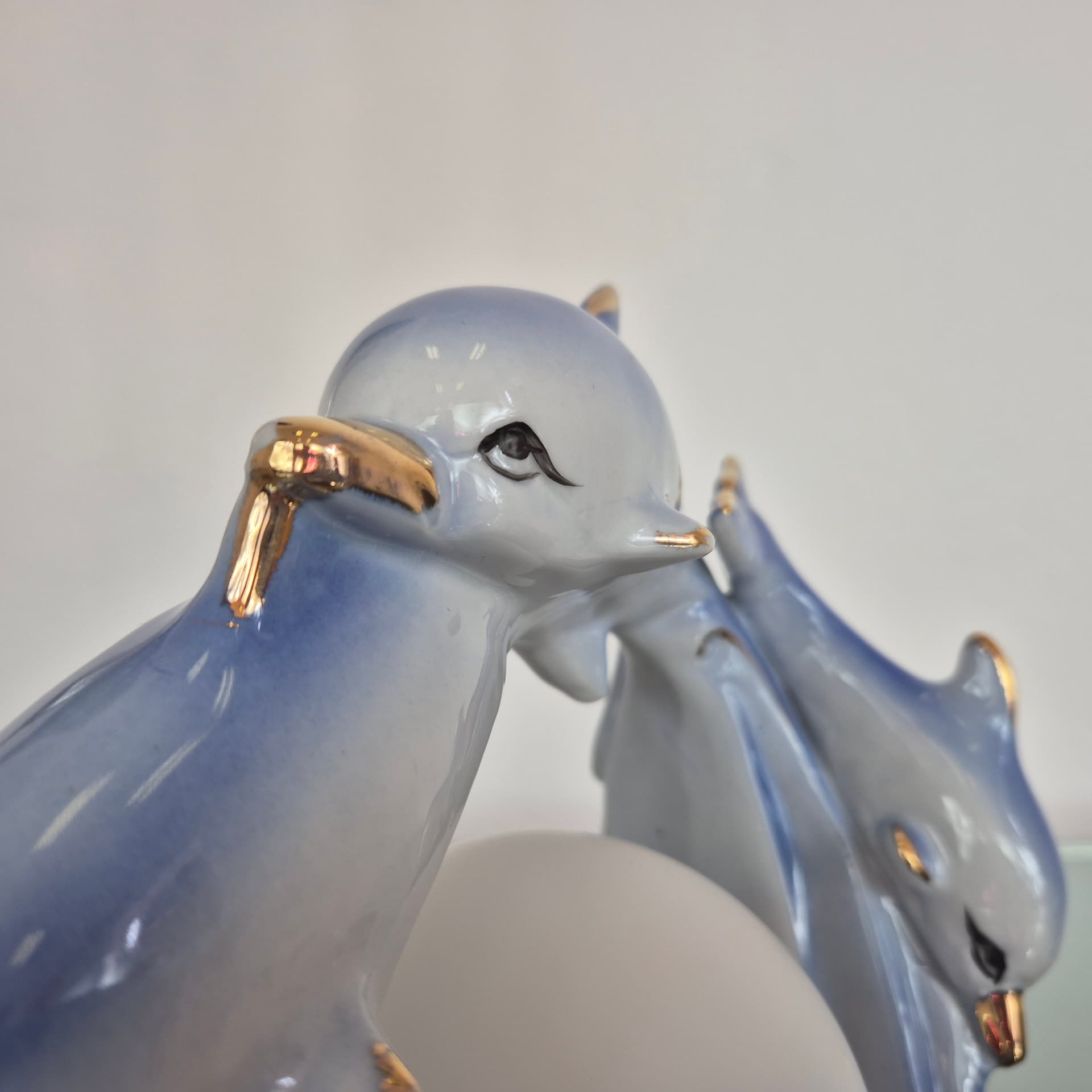 Table lamp Dolphins, blue ceramic, white glass, 1990s. - 394666