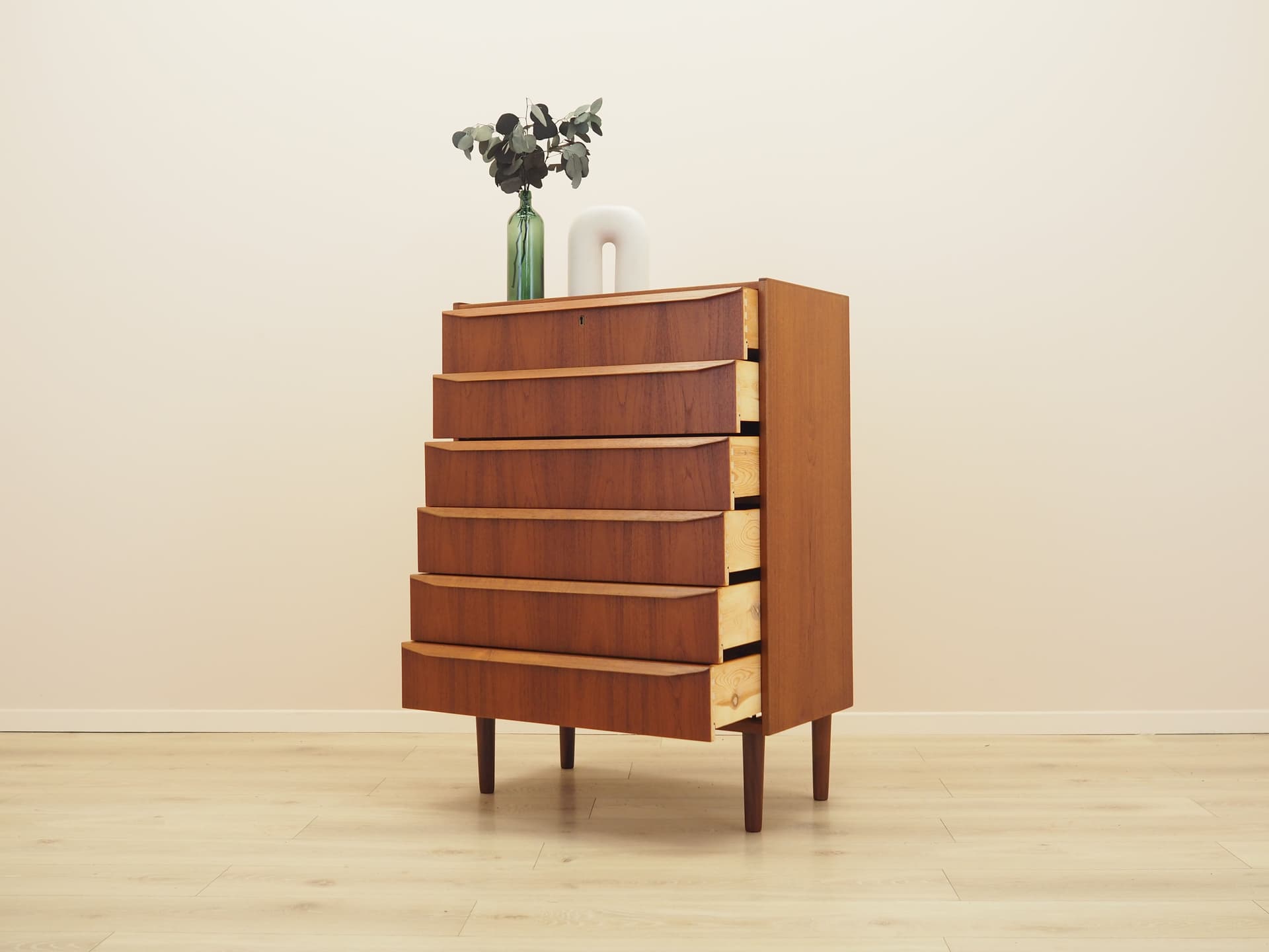 Komoda tallboy, teak brązowy, Dania, lata 60. - 394694