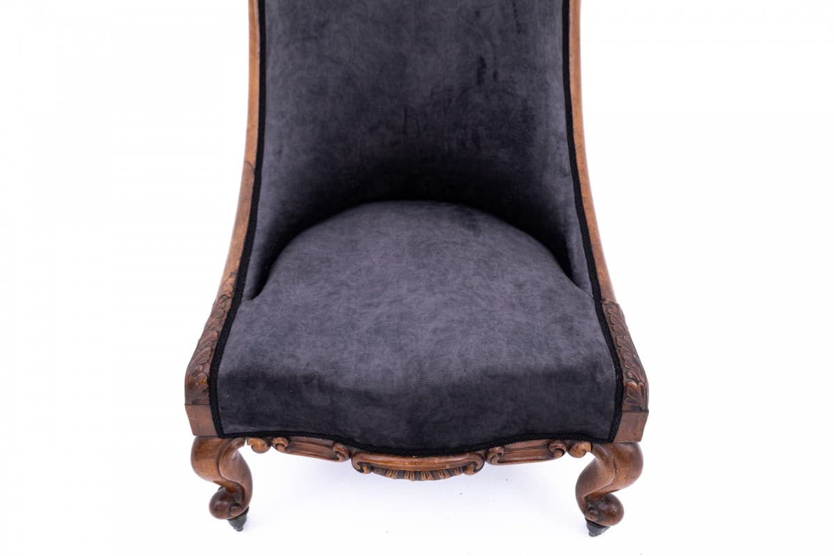 Fotel, palisander brązowy, velvet szary, Dania, XIX w. - 395093