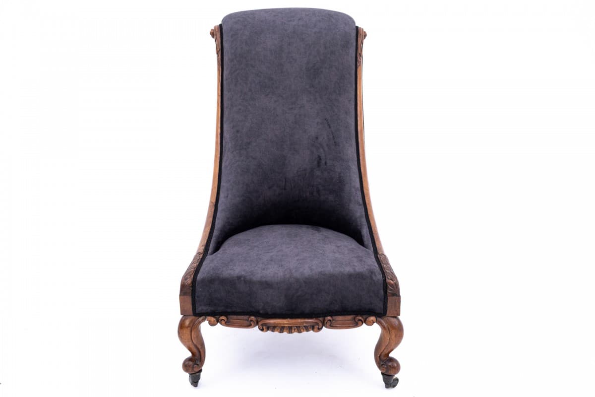 Fotel, palisander brązowy, velvet szary, Dania, XIX w. - 395092