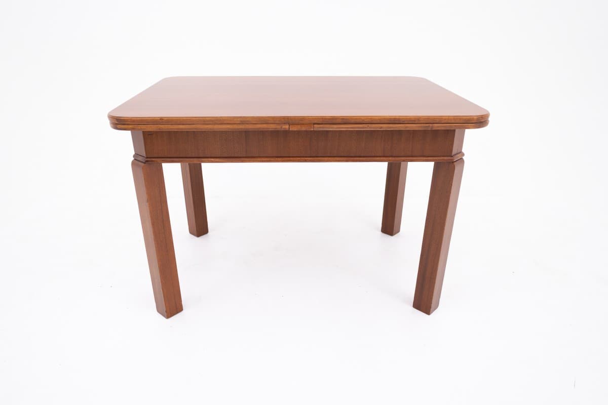 Extendable Table Art Deco, brown walnut, Poland, 1930s