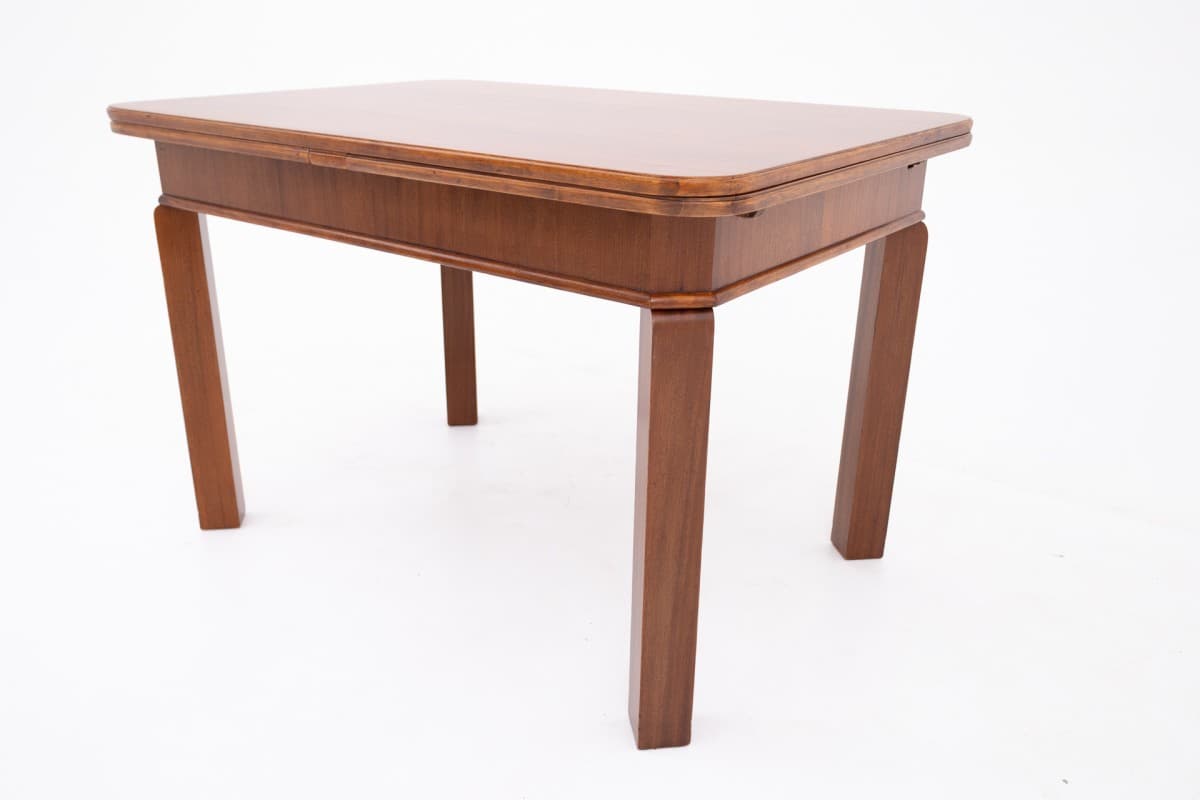 Extendable Table Art Deco, brown walnut, Poland, 1930s - 395117