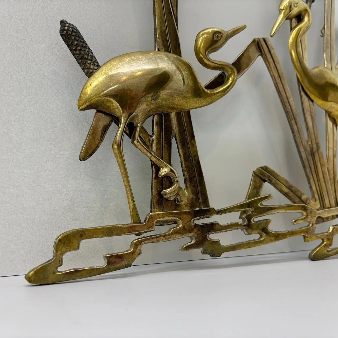 Wall Plaque Cranes, golden brass, Denmark, 1960s - 29127