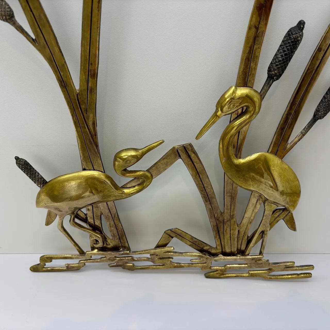 Wall Plaque Cranes, golden brass, Denmark, 1960s - 29123