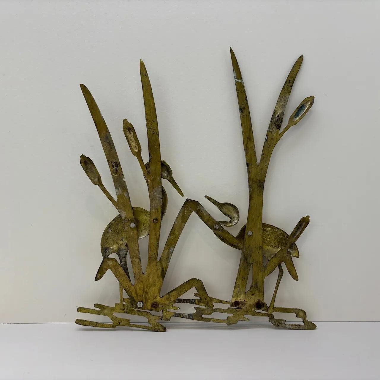 Wall Plaque Cranes, golden brass, Denmark, 1960s - 29122