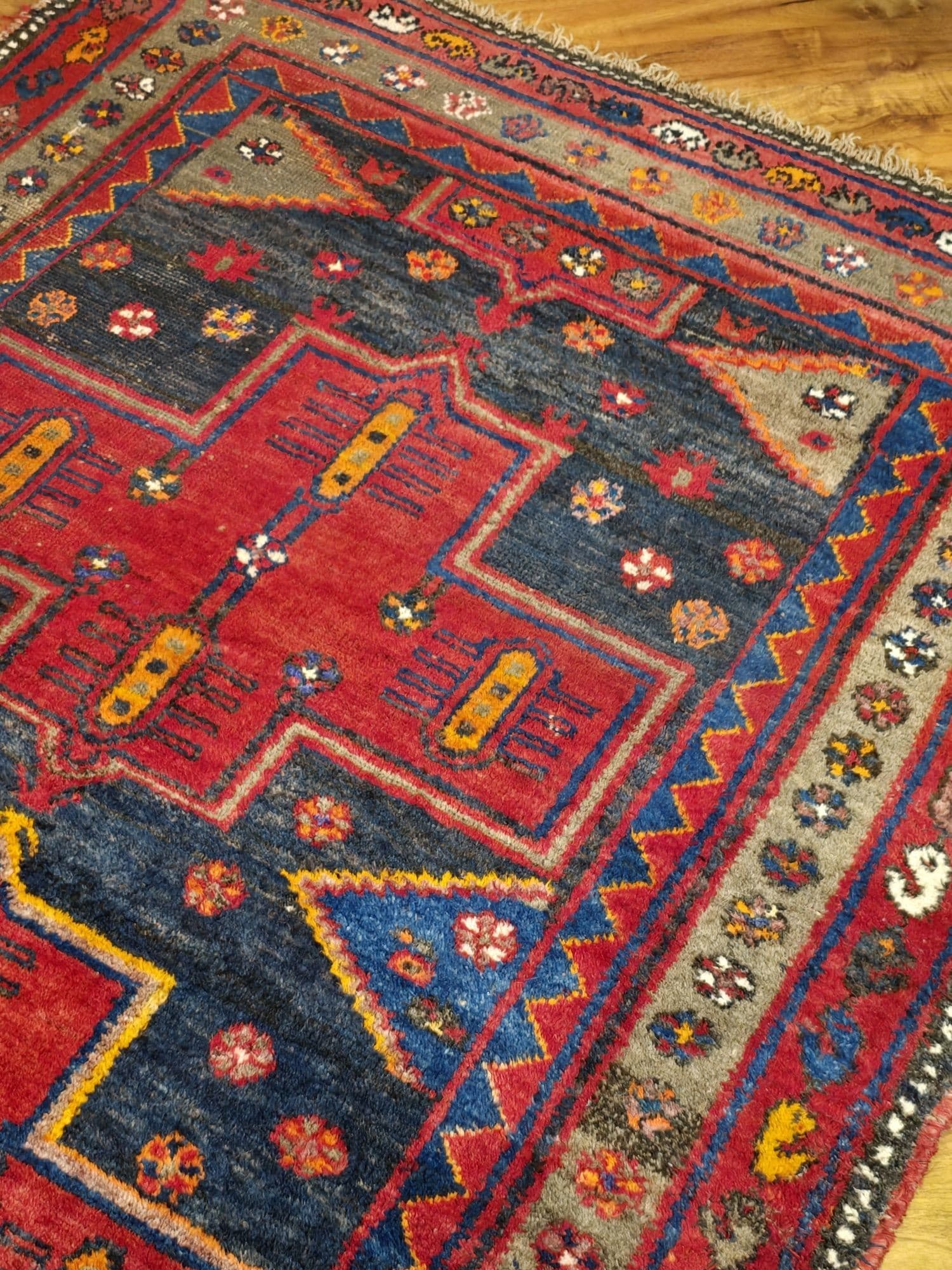 Dywan Hamadan, 130x200 cm, niebieski czerwony, wełna, Iran, lata 50. - 395372