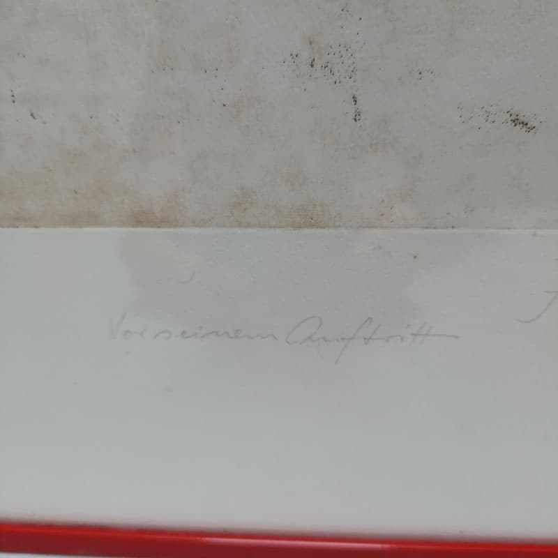 Akwaforta Vor seinem Auftritt 30x40 cm, papier, proj. J. Barth, Niemcy, lata 90. - 395401