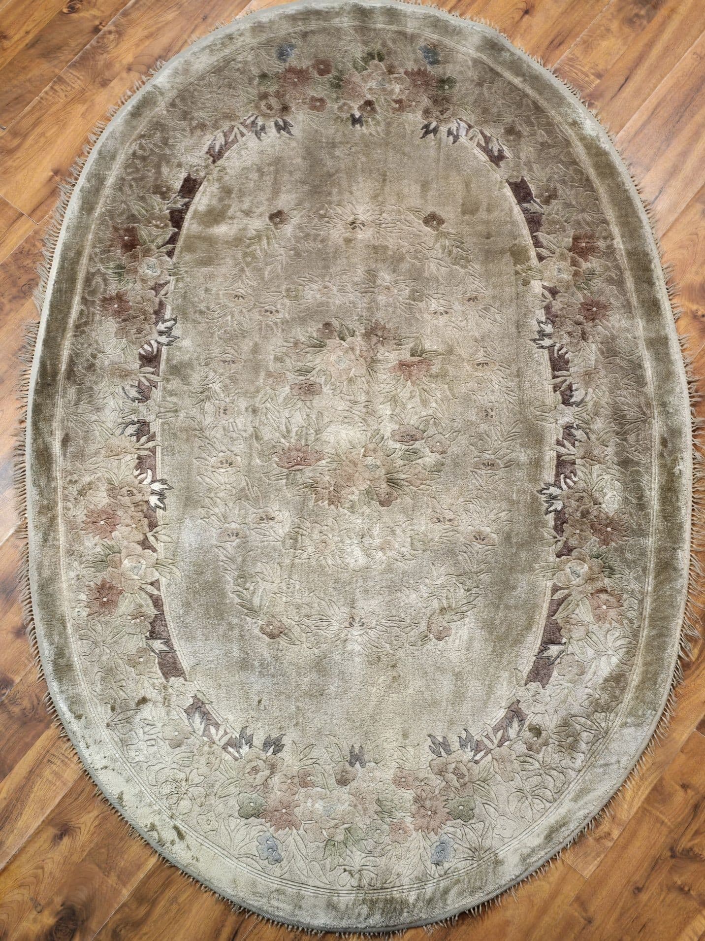 Dywan Tianjin, 125x185 cm, jedwab zielony, bawełna, Chiny, lata 70. - 395414
