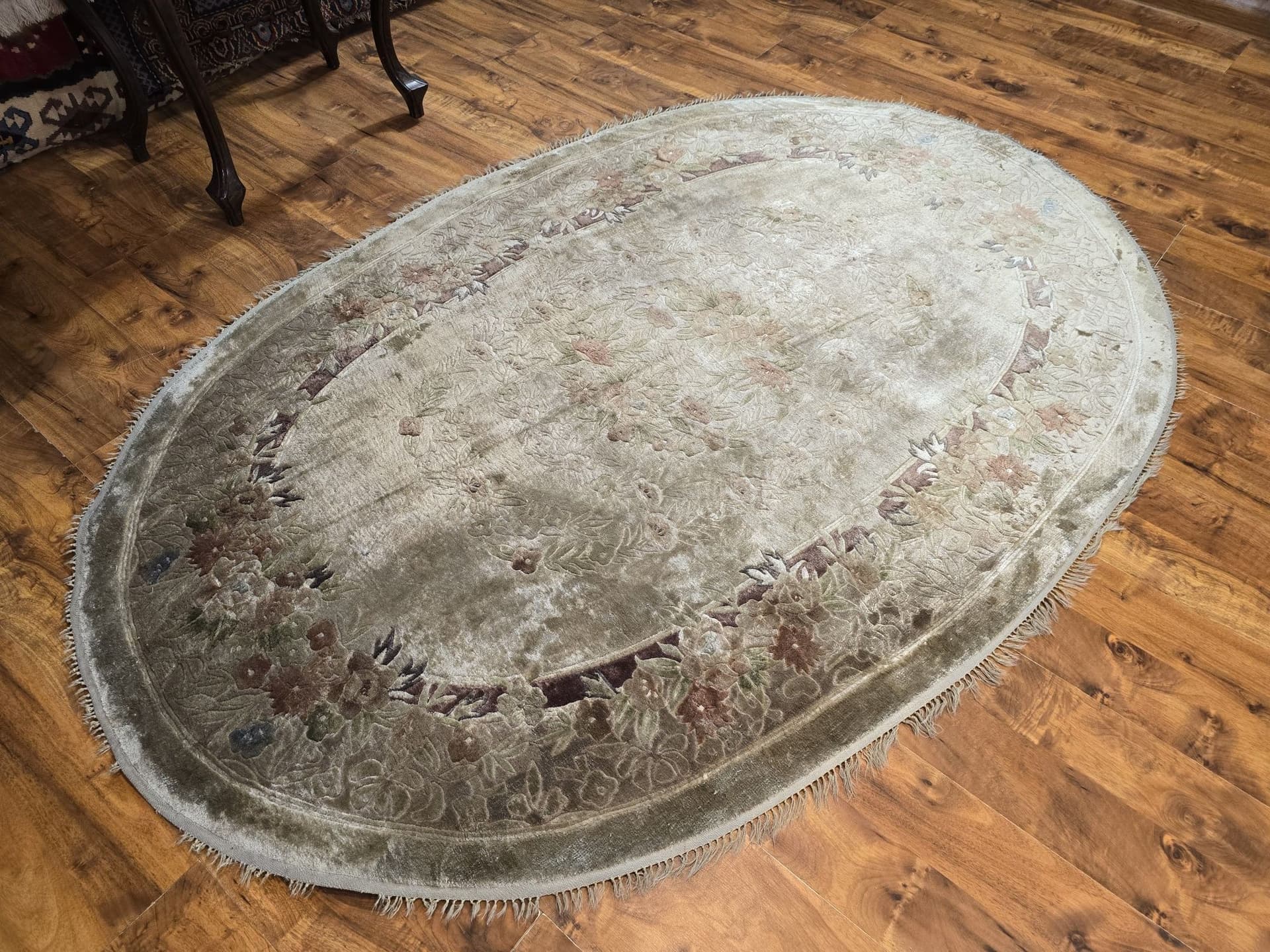 Dywan Tianjin, 125x185 cm, jedwab zielony, bawełna, Chiny, lata 70. - 395418