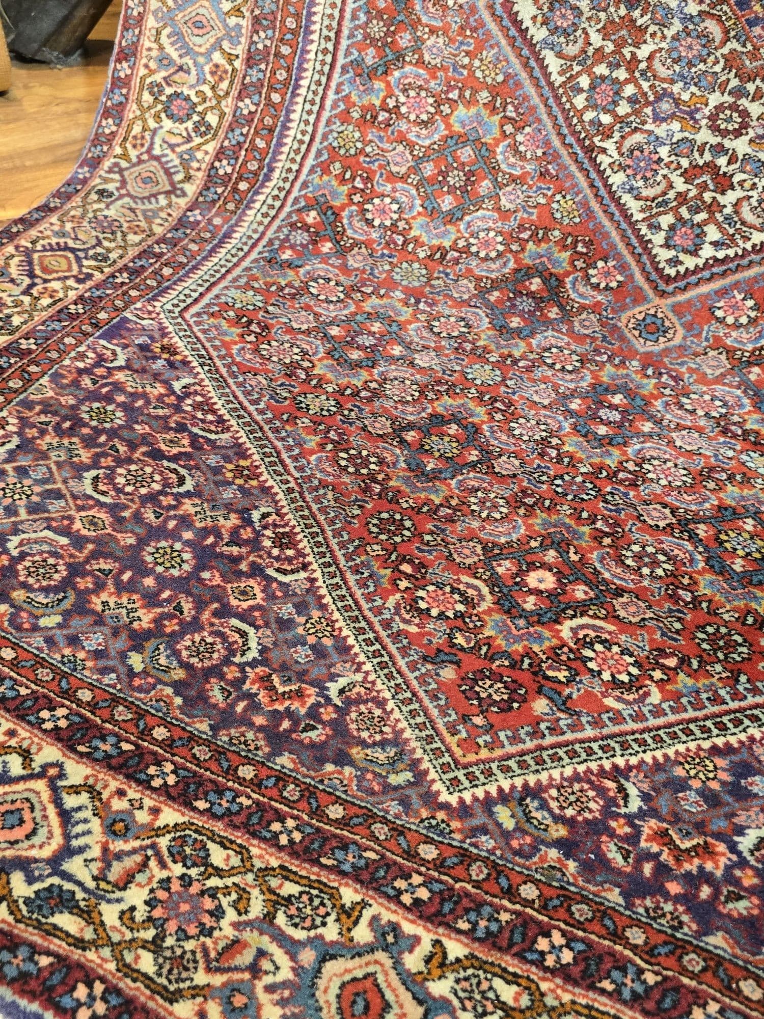 Dywan Bidjar Kurdyjski Patina, 110x170 cm, czerwony niebieski biały różowy zielony złoty, wełna, Iran, lata 70. - 395454
