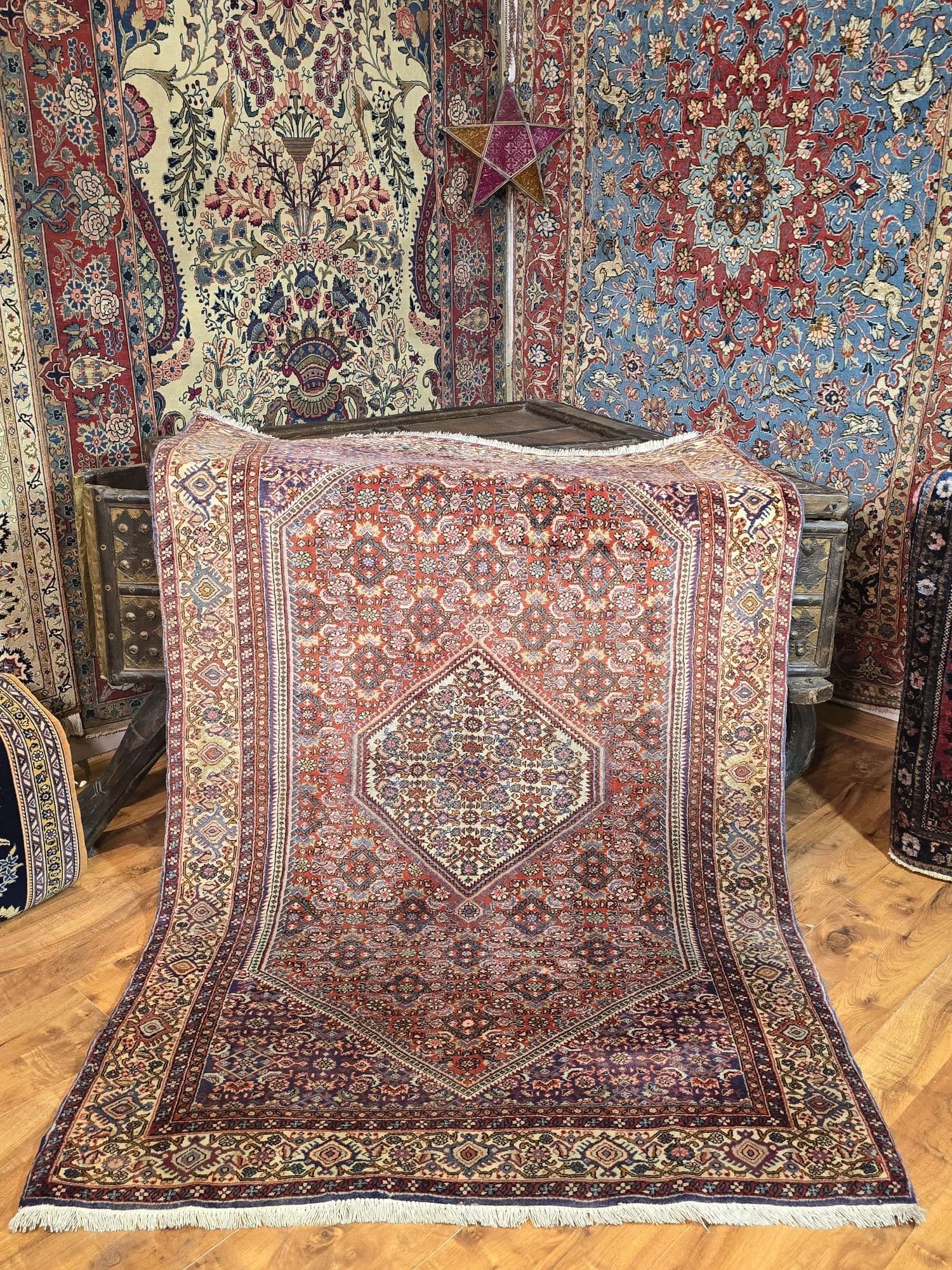 Dywan Bidjar Kurdyjski Patina, 110x170 cm, czerwony niebieski biały różowy zielony złoty, wełna, Iran, lata 70. - 395449