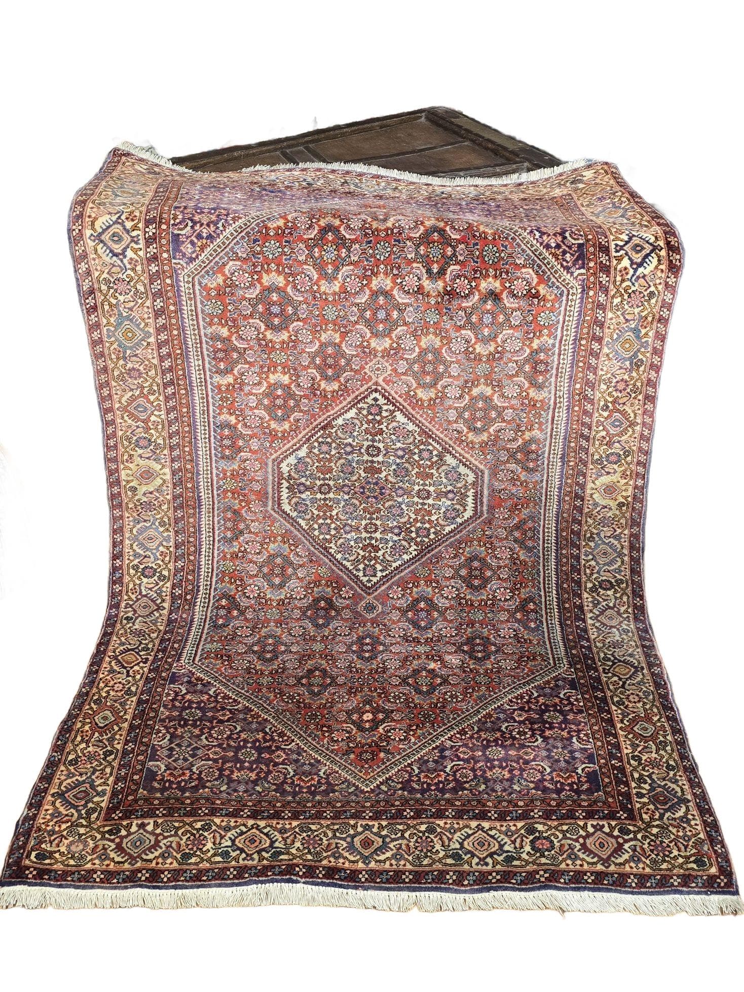 Dywan Bidjar Kurdyjski Patina, 110x170 cm, czerwony niebieski biały różowy zielony złoty, wełna, Iran, lata 70.
