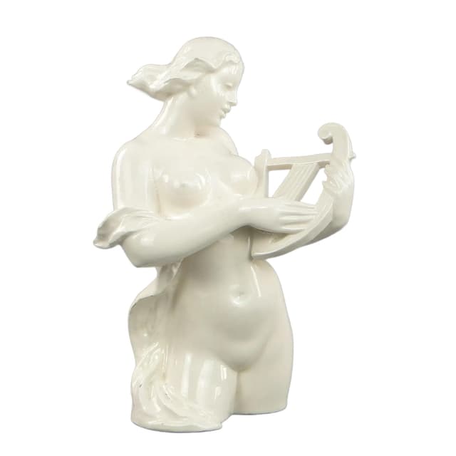 Figura Terpsychora, art déco, porcelana ivory white, Czechosłowacja, lata 30. - WYMIARY