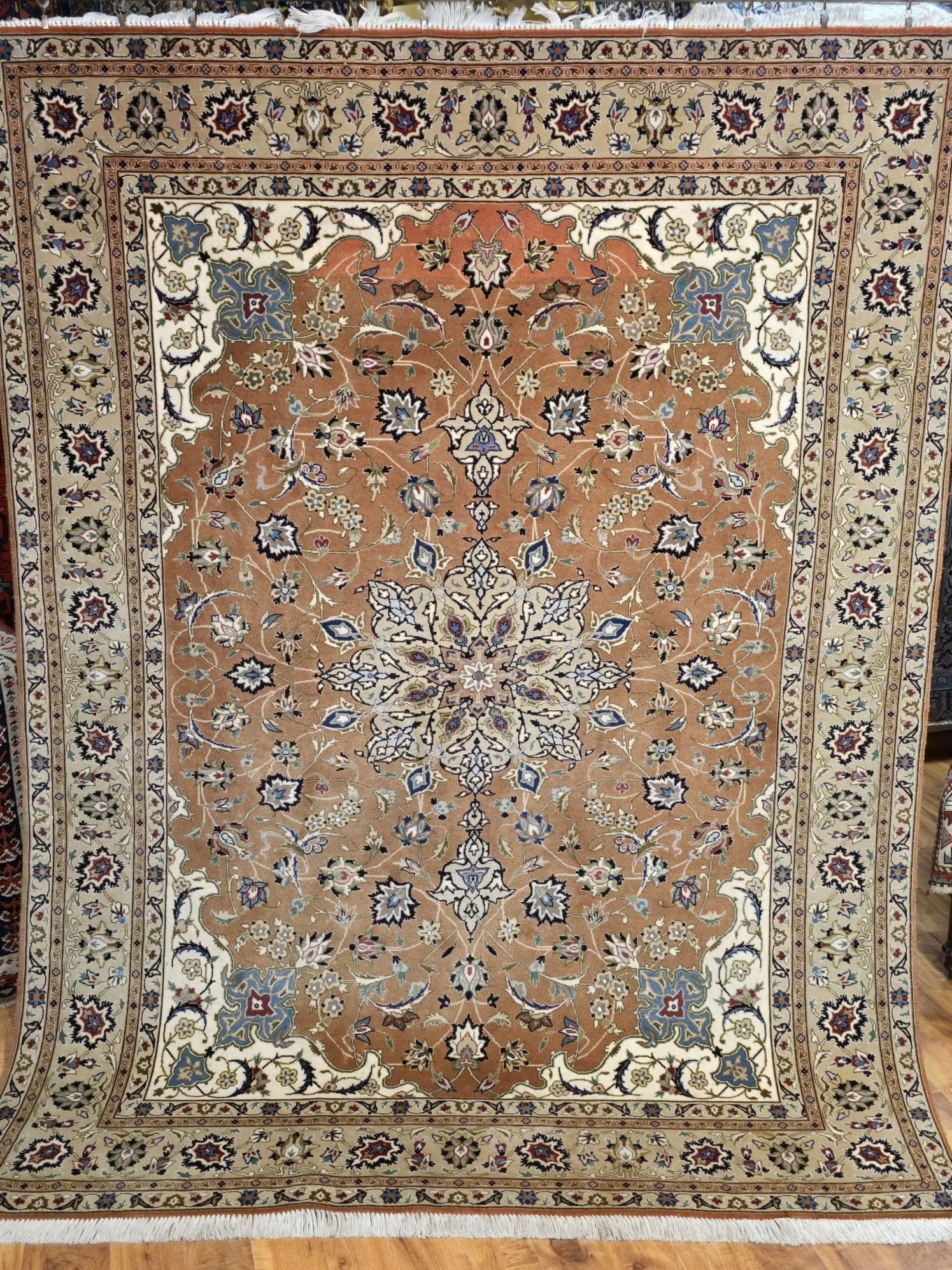 Dywan Tabriz Mahi 155x200 cm, brązowy, wełna jedwab, Iran - 395492