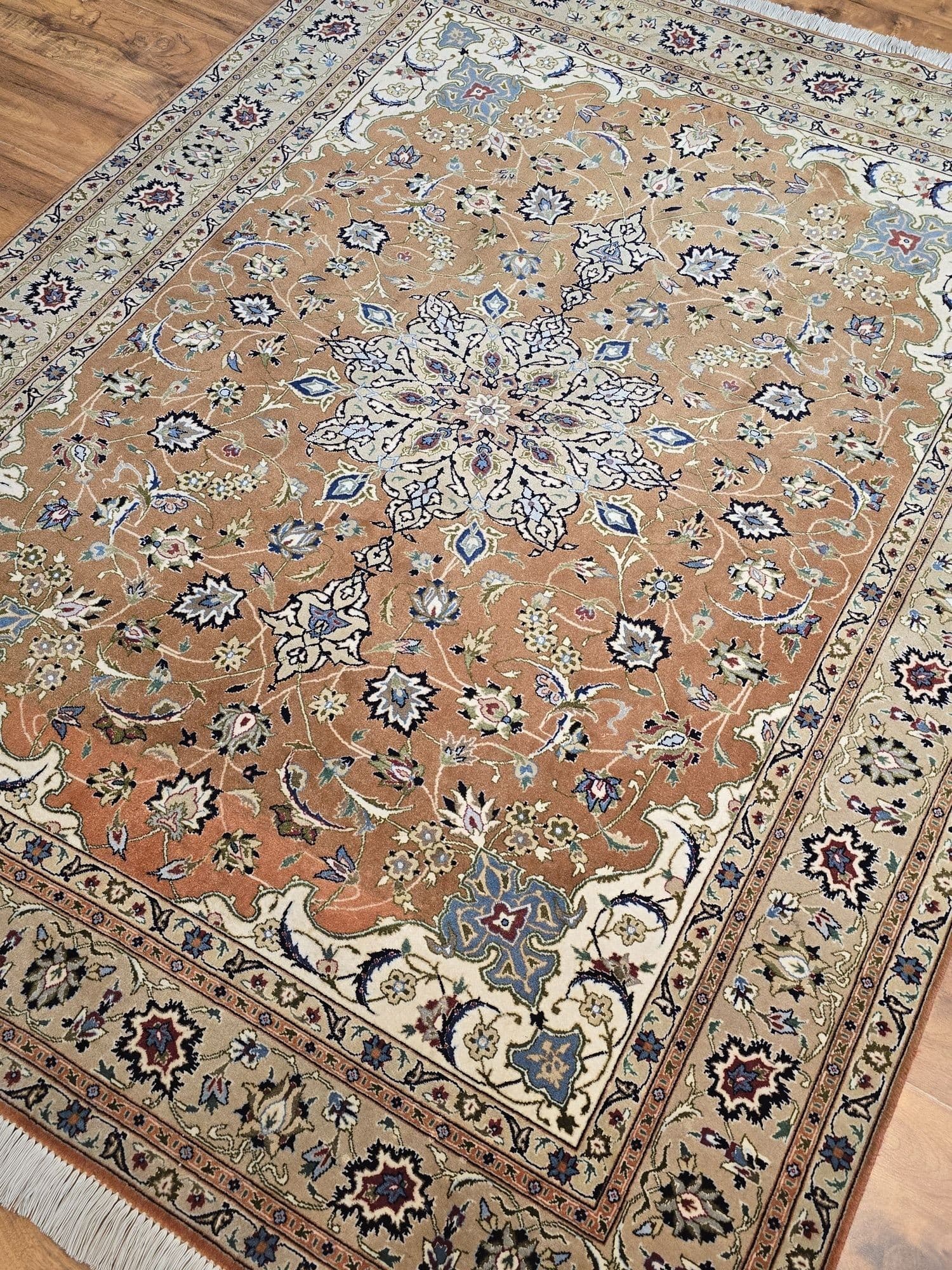 Dywan Tabriz Mahi 155x200 cm, brązowy, wełna jedwab, Iran - 395488